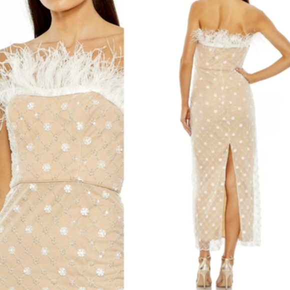 Mac Duggal Feather Trimmed Midi Dress - Picture 2 of 7